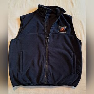 Alcatraz men's size XL Navy blue fleece vest, embroidered logo EUC